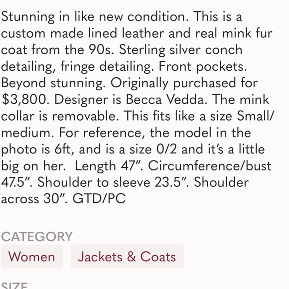 Vintage Becca Vedda Mink/Leather/Conch Trench Coat - Picture 8 of 8